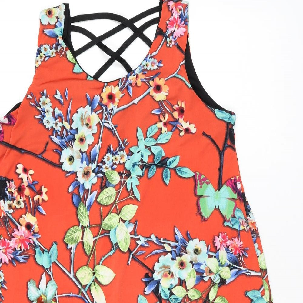 Nicole Collection Womens Red Floral Polyester Shift Size M Round Neck Pullover