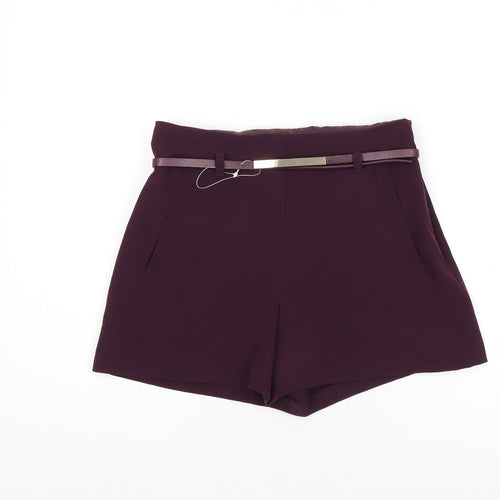 Miss Selfridge Womens Red Polyester Basic Shorts Size 6 Regular Zip - Belted