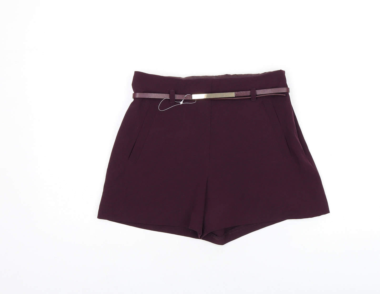 Miss Selfridge Womens Red Polyester Basic Shorts Size 6 Regular Zip - Belted