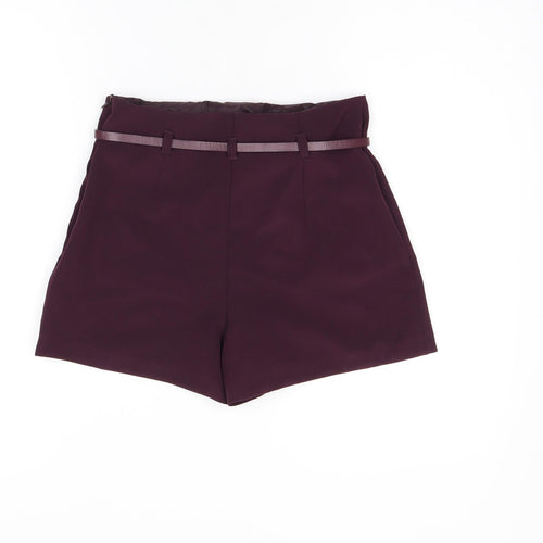 Miss Selfridge Womens Red Polyester Basic Shorts Size 6 Regular Zip - Belted