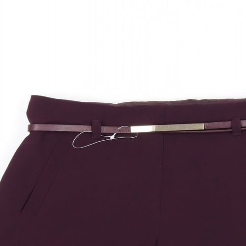 Miss Selfridge Womens Red Polyester Basic Shorts Size 6 Regular Zip - Belted