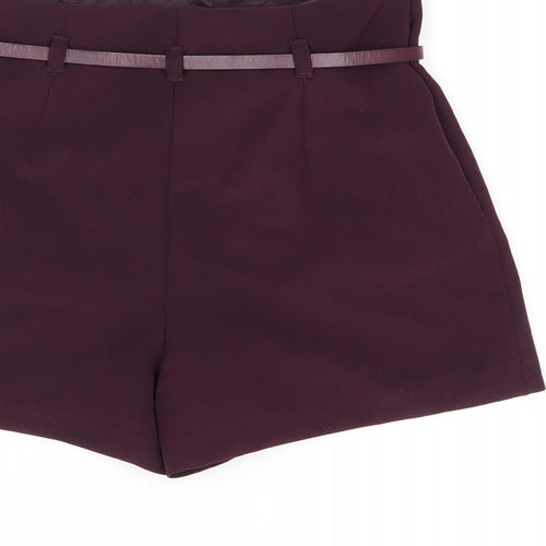 Miss Selfridge Womens Red Polyester Basic Shorts Size 6 Regular Zip - Belted