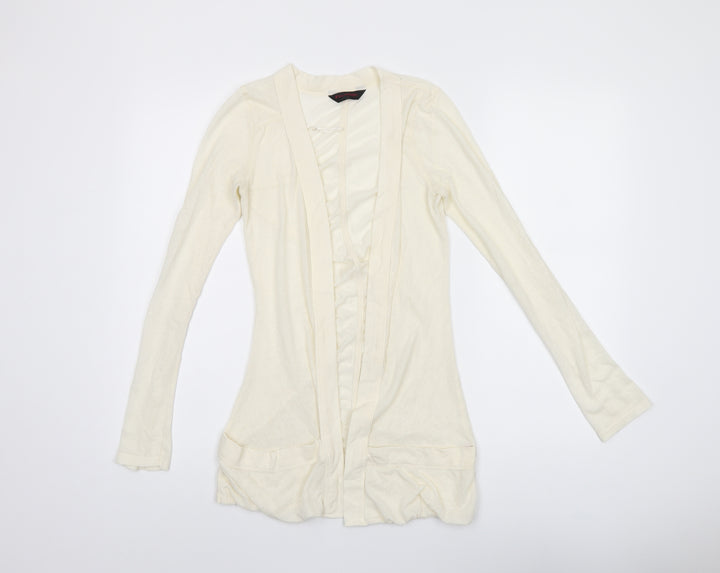Miss Selfridge Womens Ivory V-Neck Polyester Cardigan Jumper Size 6