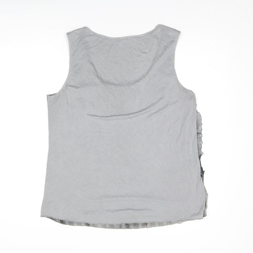 Per Una Womens Grey Polyester Basic T-Shirt Size 18 Scoop Neck - Frill Detail