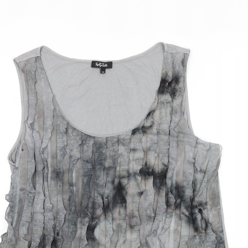 Per Una Womens Grey Polyester Basic T-Shirt Size 18 Scoop Neck - Frill Detail