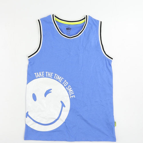 Marks and Spencer Boys Blue Solid Cotton Pyjama Top Size 11-12 Years Pullover - Smiley World