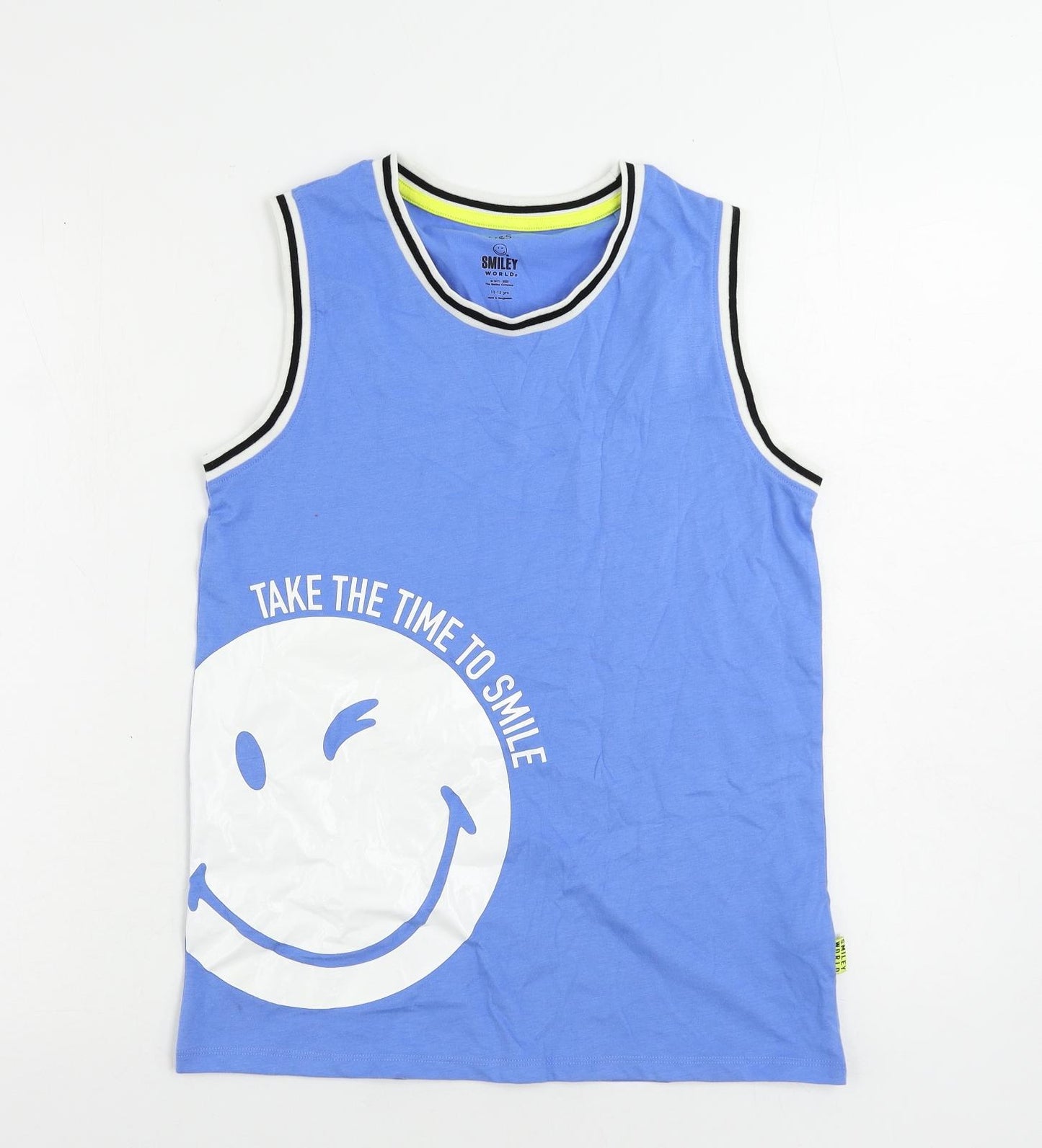 Marks and Spencer Boys Blue Solid Cotton Pyjama Top Size 11-12 Years Pullover - Smiley World