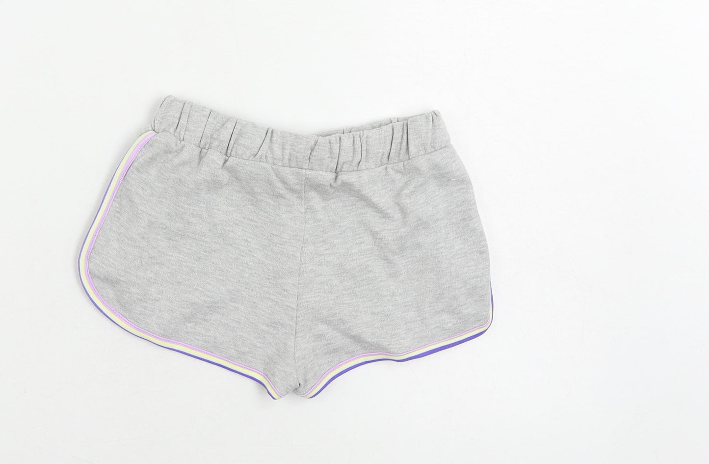 Marks and Spencer Girls Grey Cotton Sweat Shorts Size 6-7 Years Regular Drawstring - Contrasting Trim