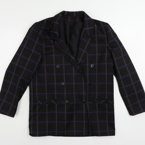 Richards Womens Black Plaid Jacket Blazer Size 14 Button
