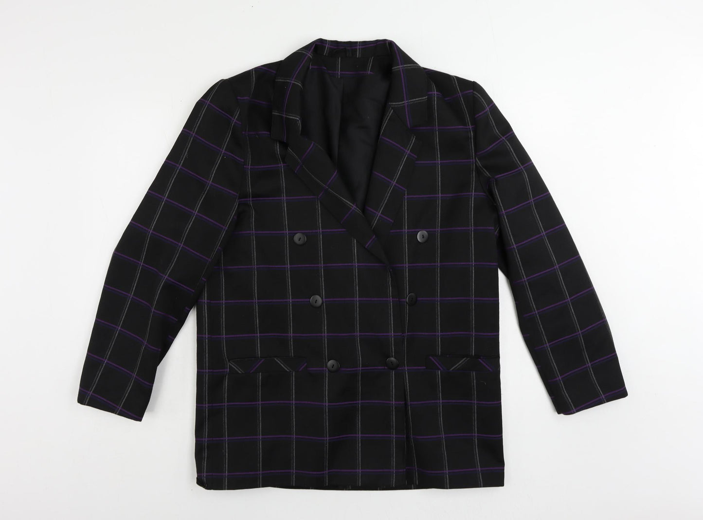 Richards Womens Black Plaid Jacket Blazer Size 14 Button