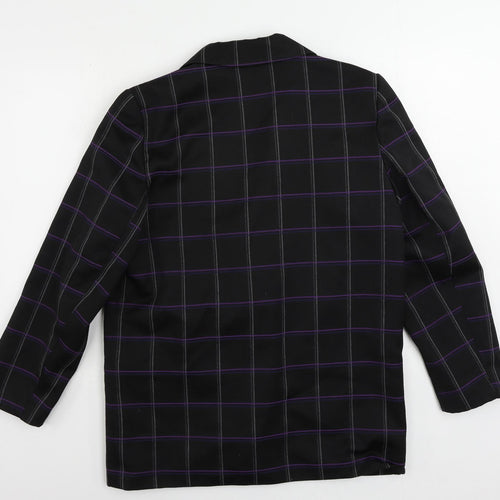 Richards Womens Black Plaid Jacket Blazer Size 14 Button
