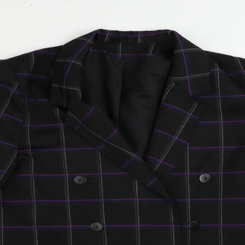 Richards Womens Black Plaid Jacket Blazer Size 14 Button