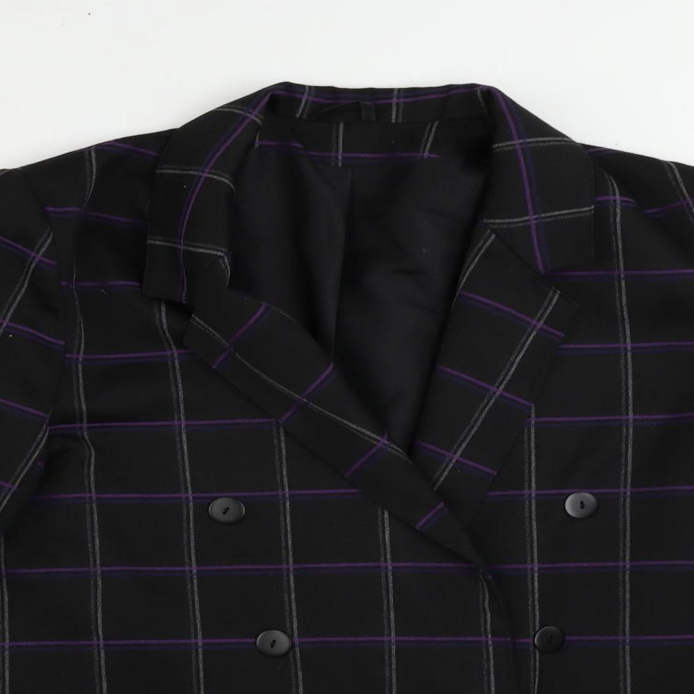 Richards Womens Black Plaid Jacket Blazer Size 14 Button