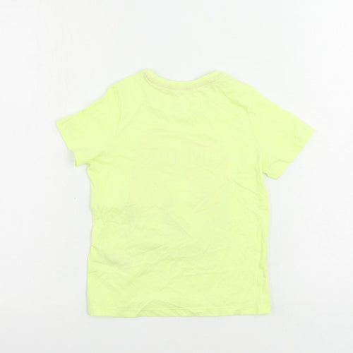 Marks and Spencer Girls Yellow Cotton Pullover T-Shirt Size 5-6 Years Crew Neck Pullover - Unicorn