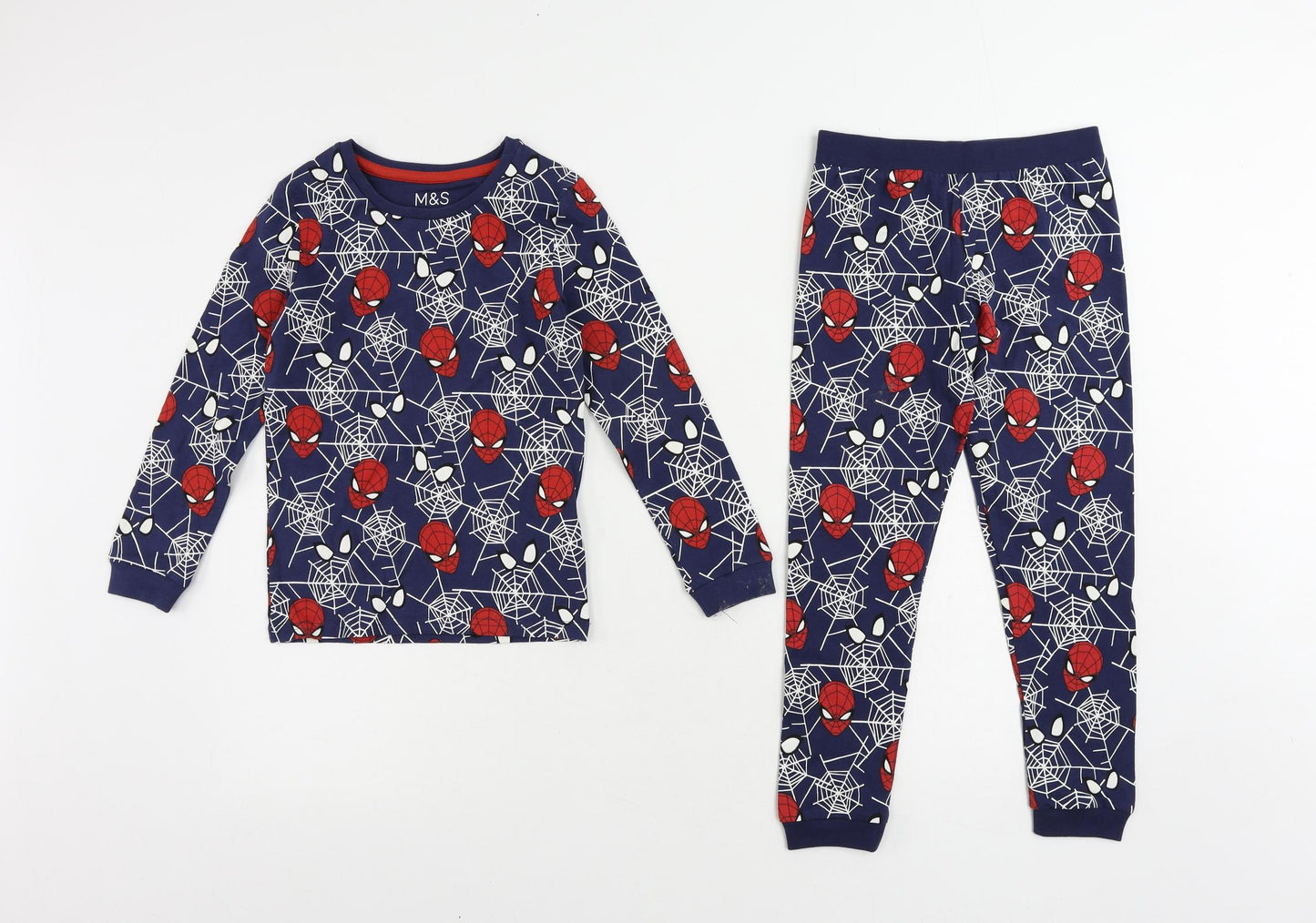 Marks and Spencer Boys Blue Geometric Cotton Pyjama Set Size 6-7 Years Pullover - Spider-Man
