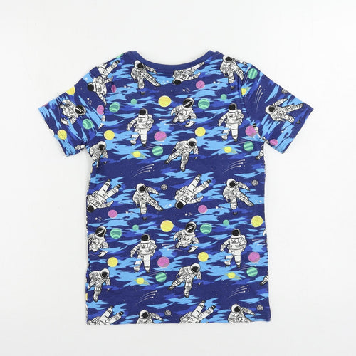 Marks and Spencer Boys Blue Geometric Cotton Pullover T-Shirt Size 9-10 Years Crew Neck - Astronaut