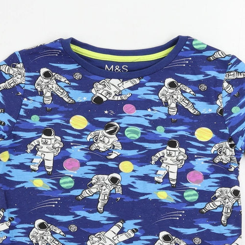 Marks and Spencer Boys Blue Geometric Cotton Pullover T-Shirt Size 9-10 Years Crew Neck - Astronaut