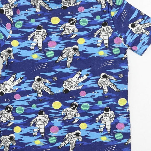 Marks and Spencer Boys Blue Geometric Cotton Pullover T-Shirt Size 9-10 Years Crew Neck - Astronaut