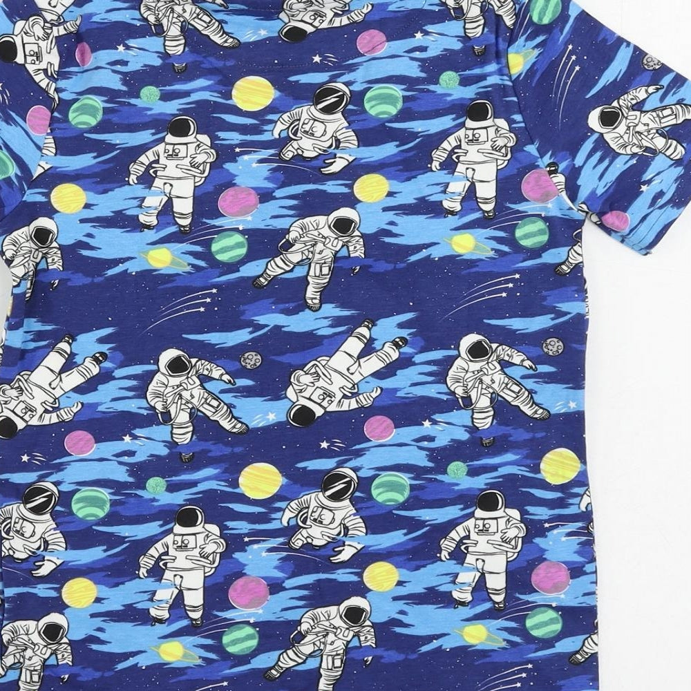 Marks and Spencer Boys Blue Geometric Cotton Pullover T-Shirt Size 9-10 Years Crew Neck - Astronaut