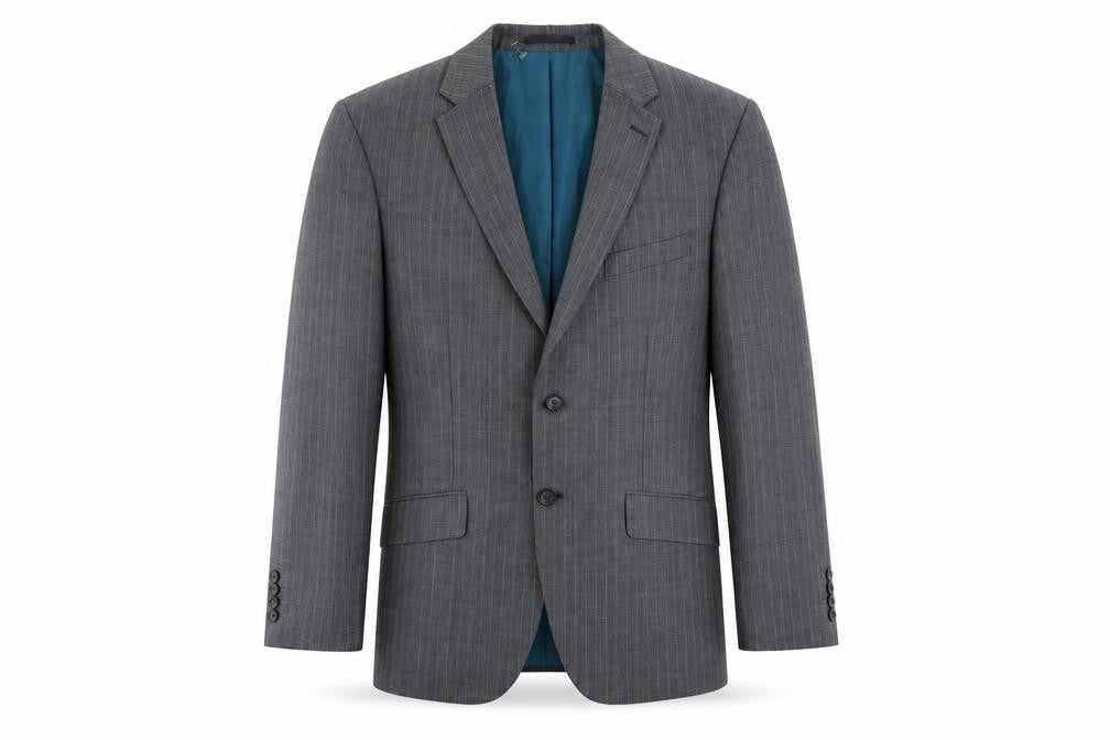 Front view of Marks & Spencer men’s grey striped wool jacket suit jacket, size 40, regular