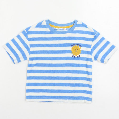 Marks and Spencer Girls Blue Striped Cotton Pullover T-Shirt Size 4-5 Years Crew Neck Pullover