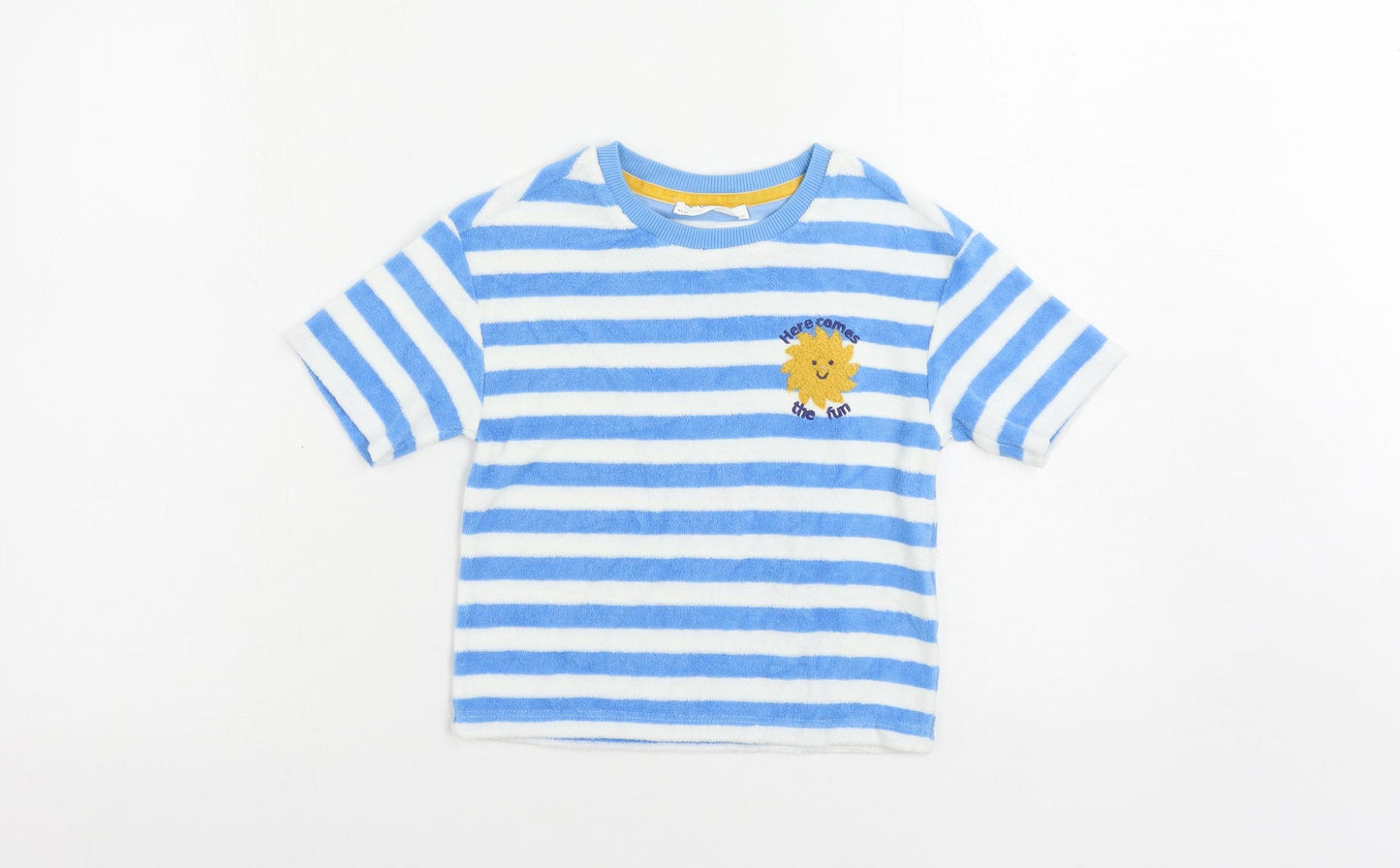 Marks and Spencer Girls Blue Striped Cotton Pullover T-Shirt Size 4-5 Years Crew Neck Pullover