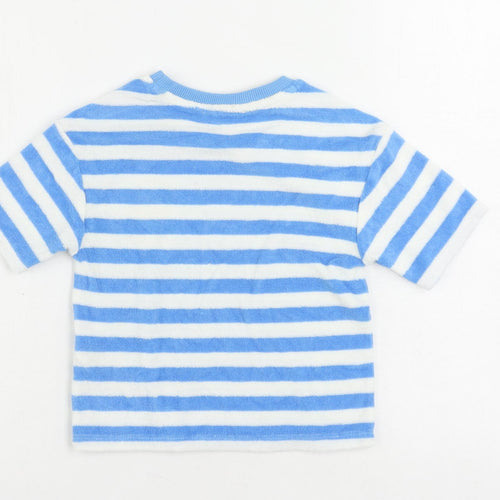 Marks and Spencer Girls Blue Striped Cotton Pullover T-Shirt Size 4-5 Years Crew Neck Pullover