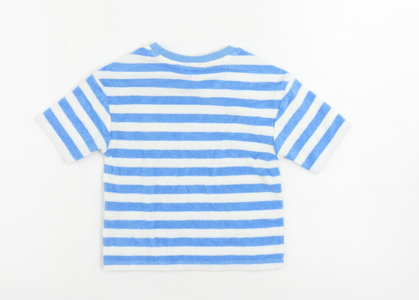 Marks and Spencer Girls Blue Striped Cotton Pullover T-Shirt Size 4-5 Years Crew Neck Pullover