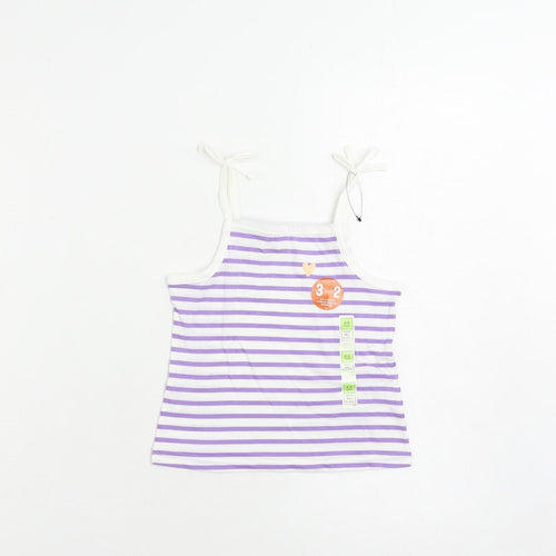 Marks and Spencer Girls Purple Striped Cotton Camisole Tank Size 2-3 Years Square Neck Pullover