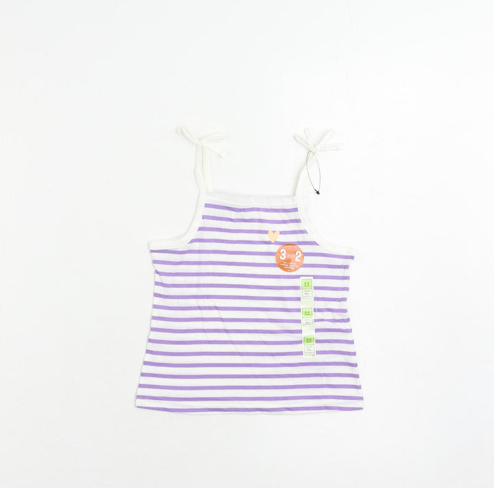 Marks and Spencer Girls Purple Striped Cotton Camisole Tank Size 2-3 Years Square Neck Pullover