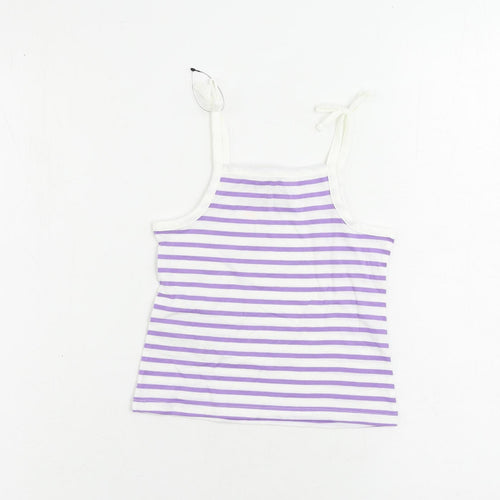 Marks and Spencer Girls Purple Striped Cotton Camisole Tank Size 2-3 Years Square Neck Pullover