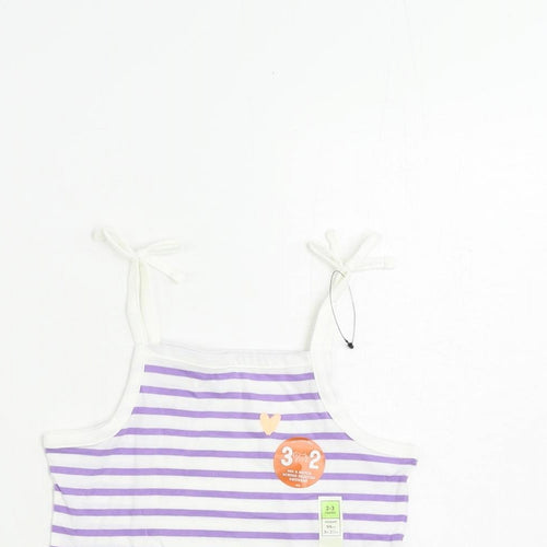 Marks and Spencer Girls Purple Striped Cotton Camisole Tank Size 2-3 Years Square Neck Pullover