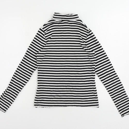 Marks and Spencer Girls Black Striped Cotton Pullover T-Shirt Size 13-14 Years Roll Neck Pullover