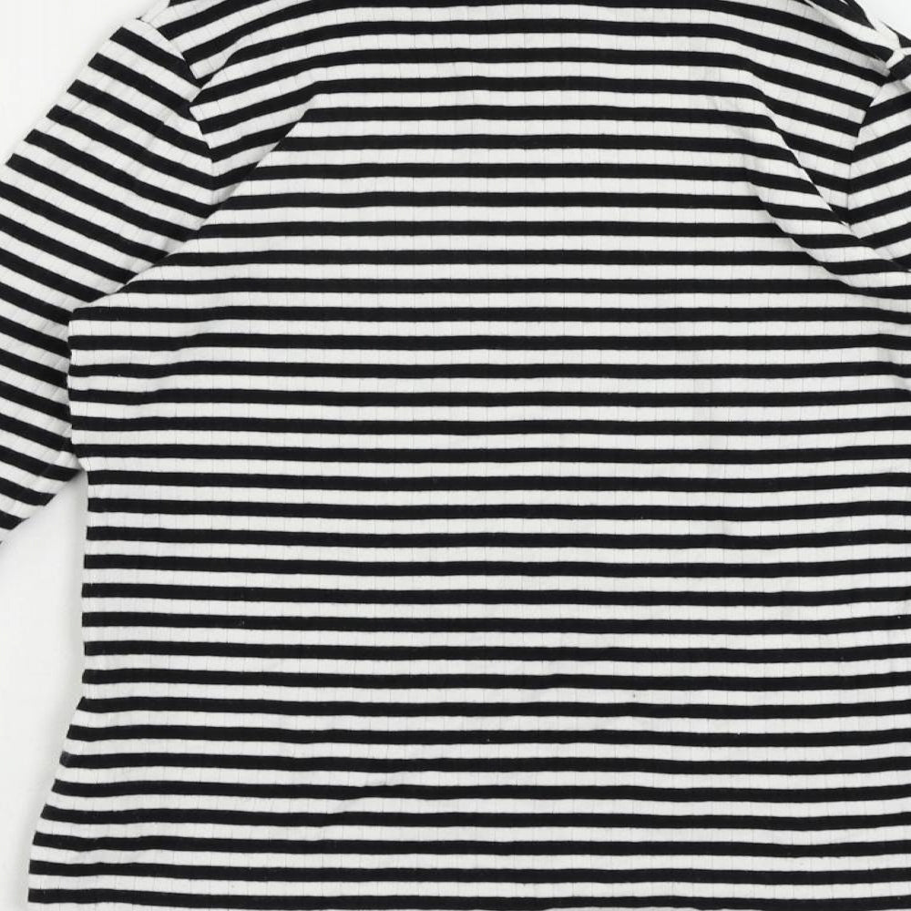 Marks and Spencer Girls Black Striped Cotton Pullover T-Shirt Size 13-14 Years Roll Neck Pullover