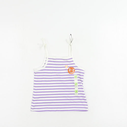 Marks and Spencer Girls Purple Striped Cotton Camisole Tank Size 2-3 Years Square Neck Pullover