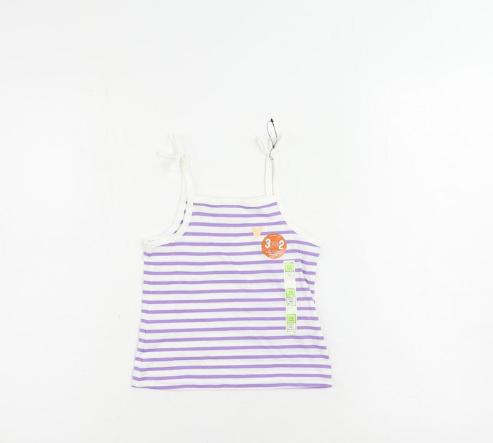 Marks and Spencer Girls Purple Striped Cotton Camisole Tank Size 2-3 Years Square Neck Pullover