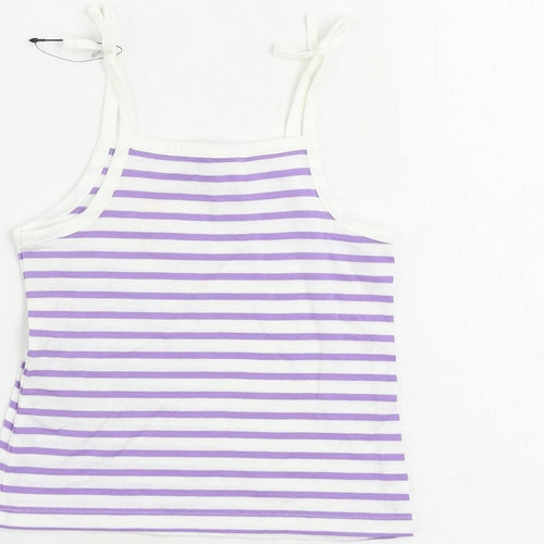 Marks and Spencer Girls Purple Striped Cotton Camisole Tank Size 2-3 Years Square Neck Pullover