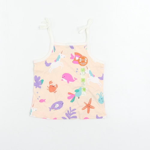 Marks and Spencer Girls Pink Geometric Cotton Camisole Tank Size 2-3 Years Square Neck Pullover