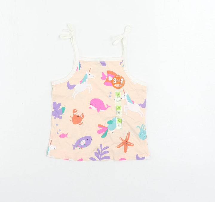Marks and Spencer Girls Pink Geometric Cotton Camisole Tank Size 2-3 Years Square Neck Pullover