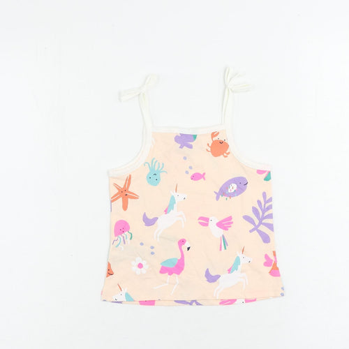 Marks and Spencer Girls Pink Geometric Cotton Camisole Tank Size 2-3 Years Square Neck Pullover