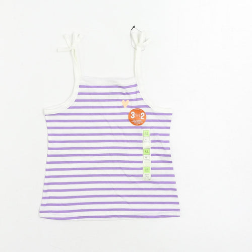 Marks and Spencer Girls Purple Striped Cotton Camisole Tank Size 2-3 Years Square Neck Pullover