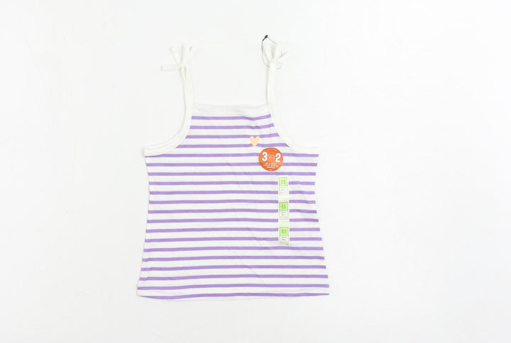 Marks and Spencer Girls Purple Striped Cotton Camisole Tank Size 2-3 Years Square Neck Pullover
