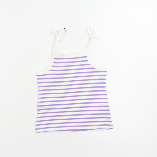 Marks and Spencer Girls Purple Striped Cotton Camisole Tank Size 2-3 Years Square Neck Pullover