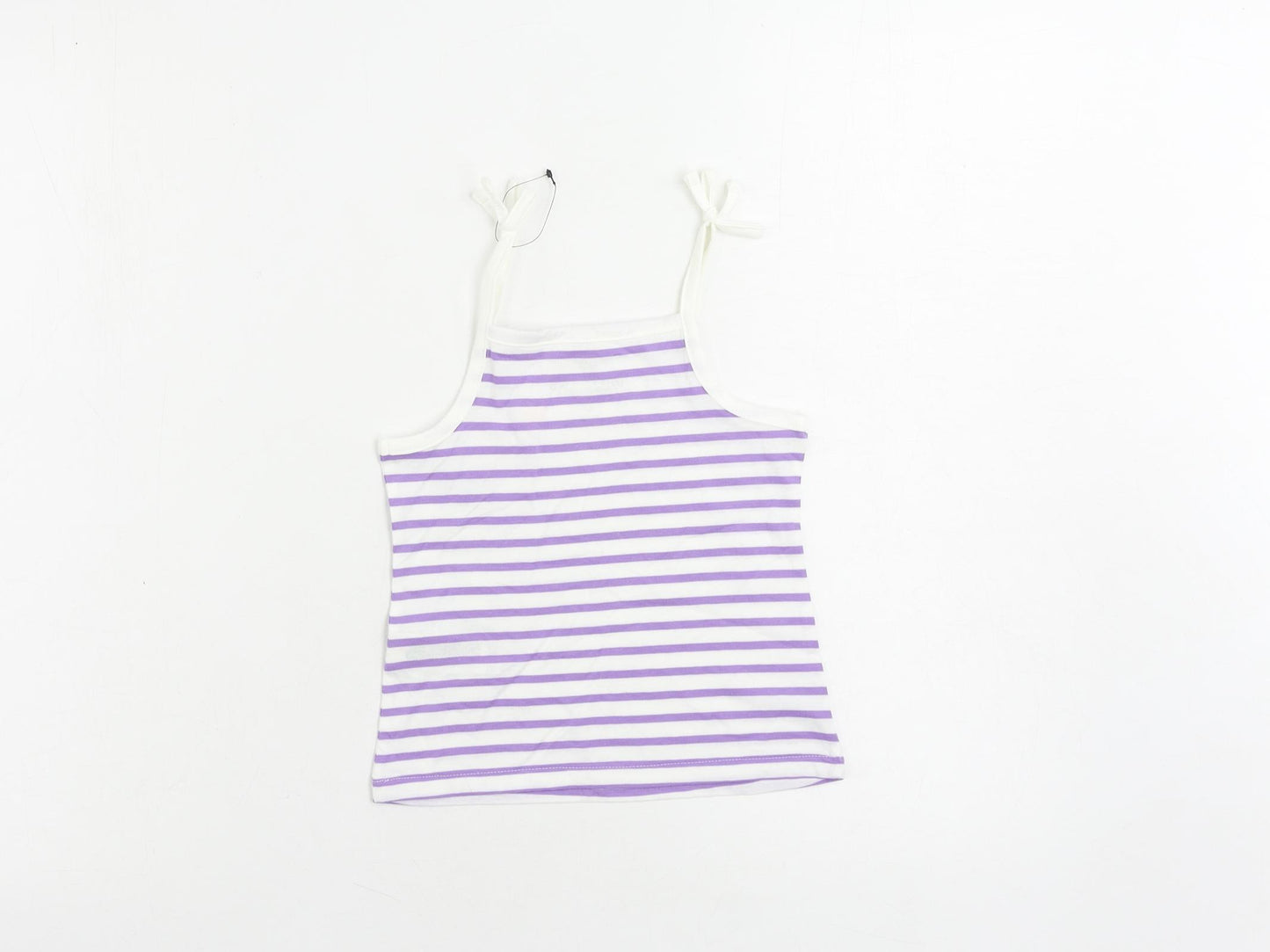 Marks and Spencer Girls Purple Striped Cotton Camisole Tank Size 2-3 Years Square Neck Pullover