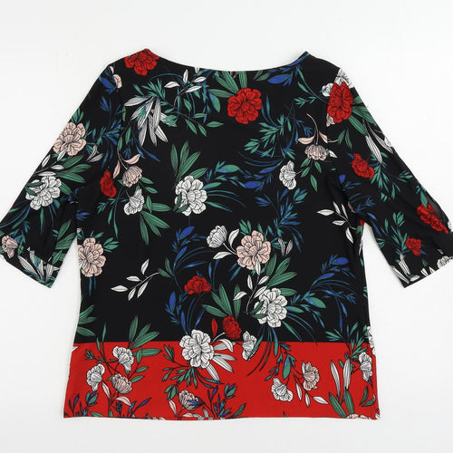 M&Co Womens Black Floral Polyester Basic Blouse Size 12 Boat Neck