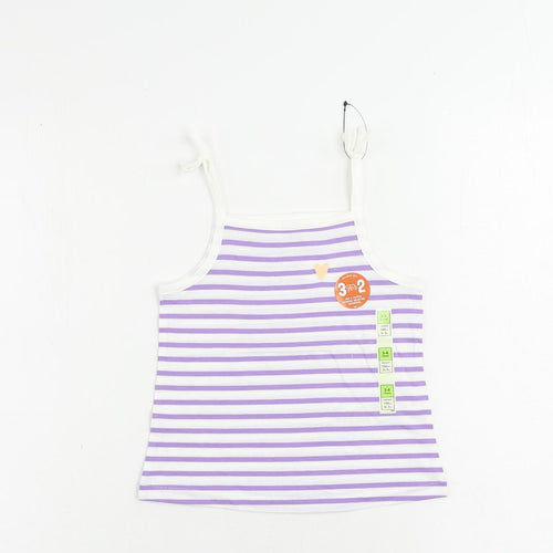 Marks and Spencer Girls Purple Striped Cotton Camisole Tank Size 3-4 Years Square Neck Pullover