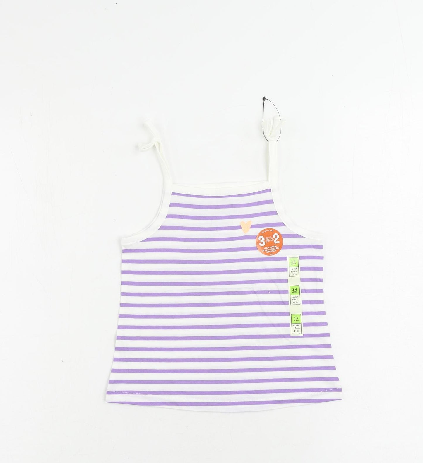 Marks and Spencer Girls Purple Striped Cotton Camisole Tank Size 3-4 Years Square Neck Pullover