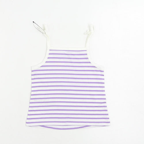 Marks and Spencer Girls Purple Striped Cotton Camisole Tank Size 3-4 Years Square Neck Pullover