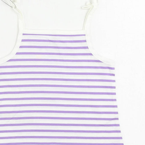 Marks and Spencer Girls Purple Striped Cotton Camisole Tank Size 3-4 Years Square Neck Pullover