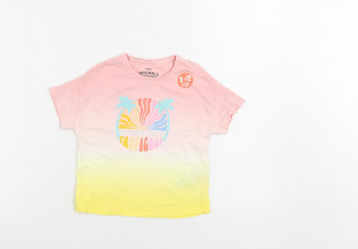 Marks and Spencer Girls Pink Cotton Pullover T-Shirt Size 3-4 Years Crew Neck Pullover - Tropicool